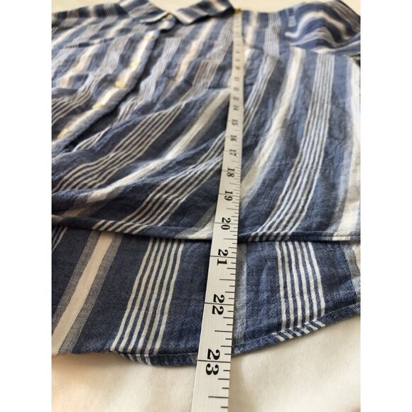 J.Crew Women's Striped Tie-Waist Shirt M Blue White Button Up Preppy Coastal - Picture 7 of 7